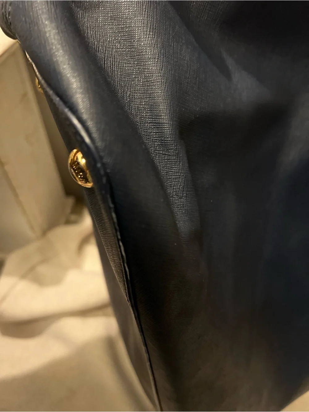 Michael Kors Navy Leather Tote with Gold Grommet Accents Beachy Captain